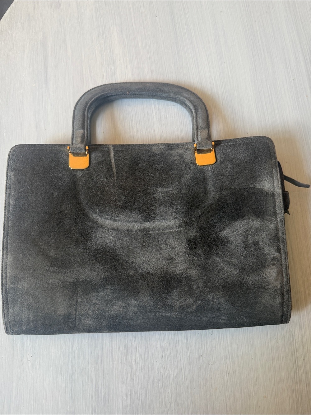 Salvatore Ferragamo Grey Suede Structured Top-Handle handbag